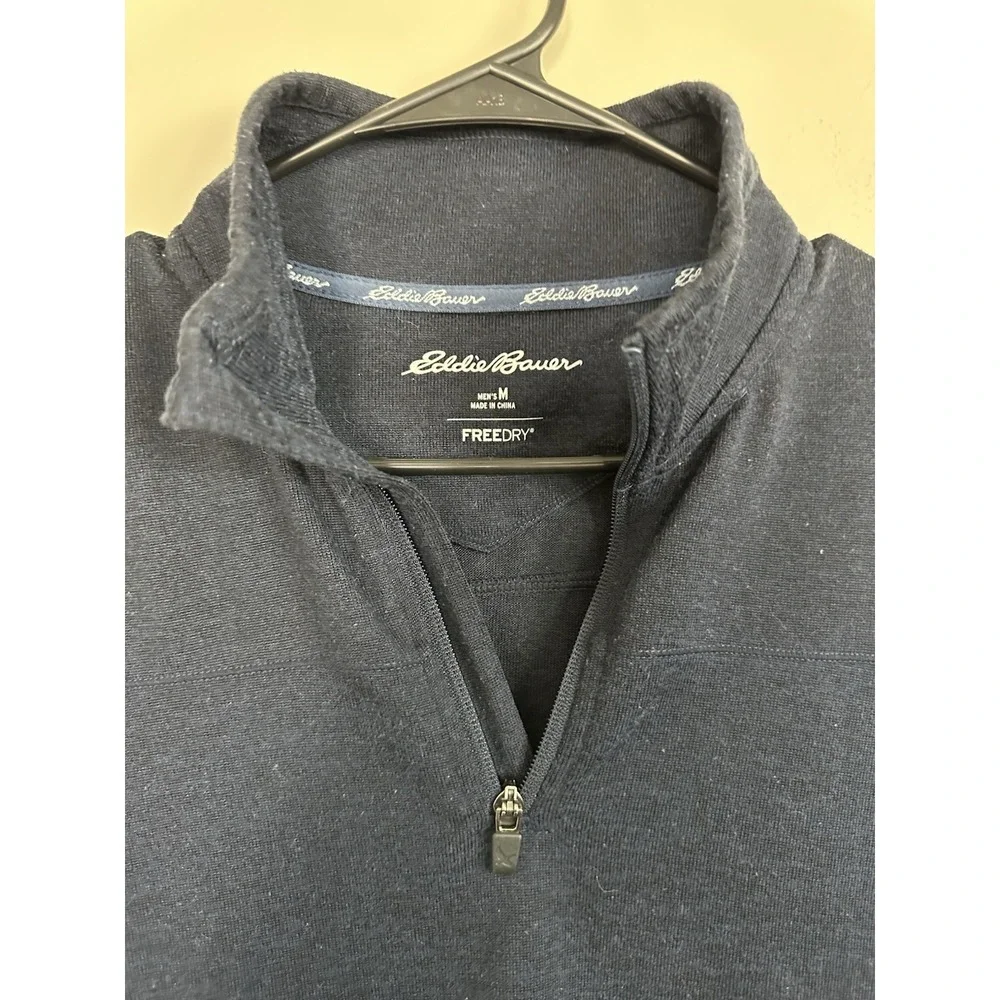 Eddie Bauer MEDIUM Mens 1/4 Zip Pullover Fleece Heather Navy Blue Outdoor Layers